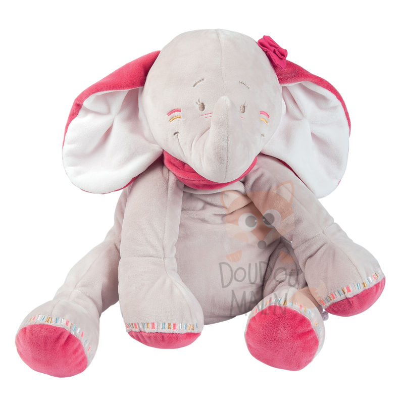 Noukies anna et pili peluche éléphant rose gris 25 cm 